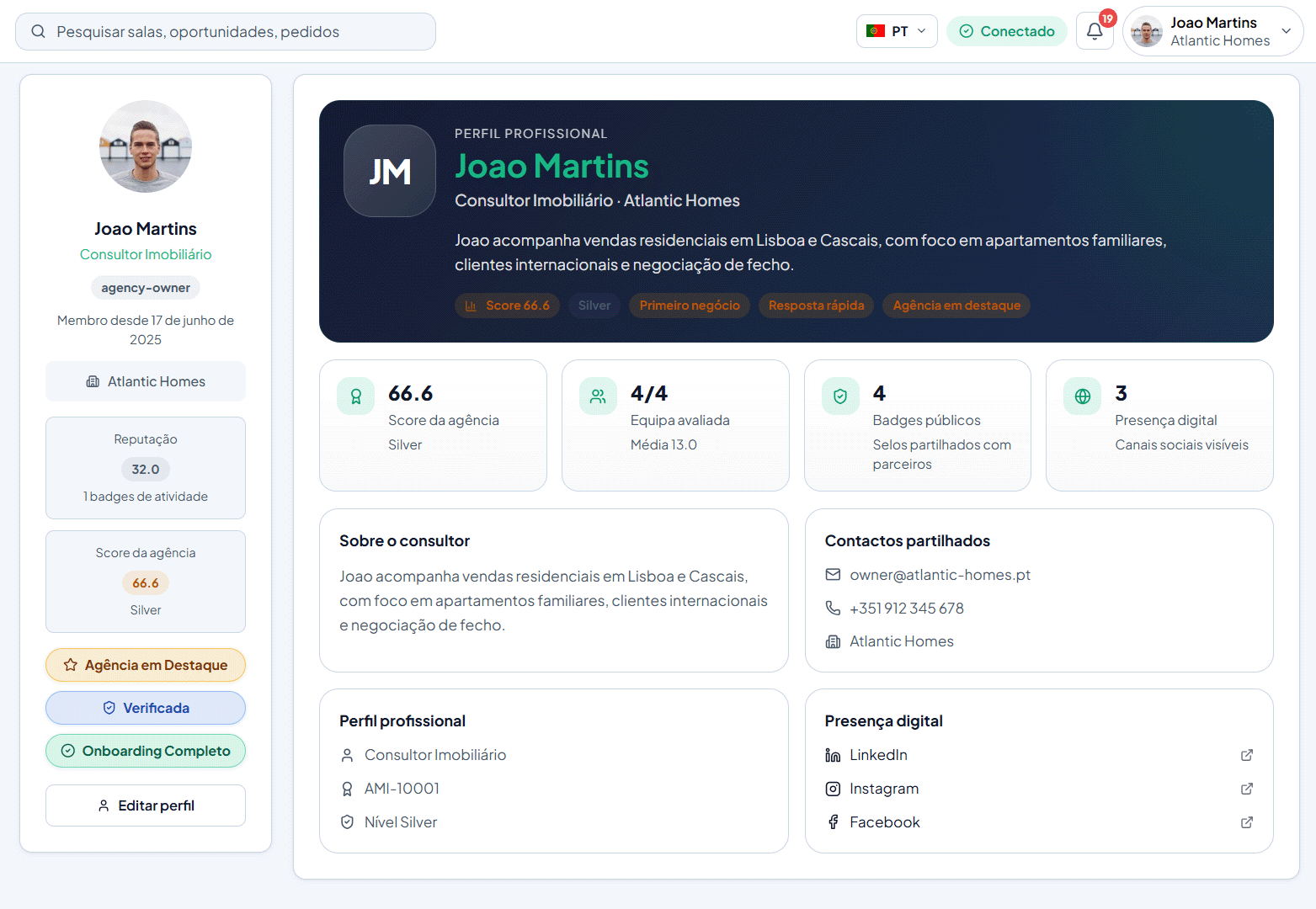 Perfil profissional verificado na RedePartilha